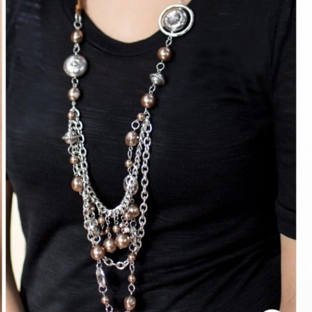 Paparazzi Silver and Brown Multi-Layered Necklace with Beads